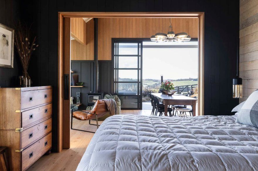 Bedroom opening to a living area with rural views, Sharp Road